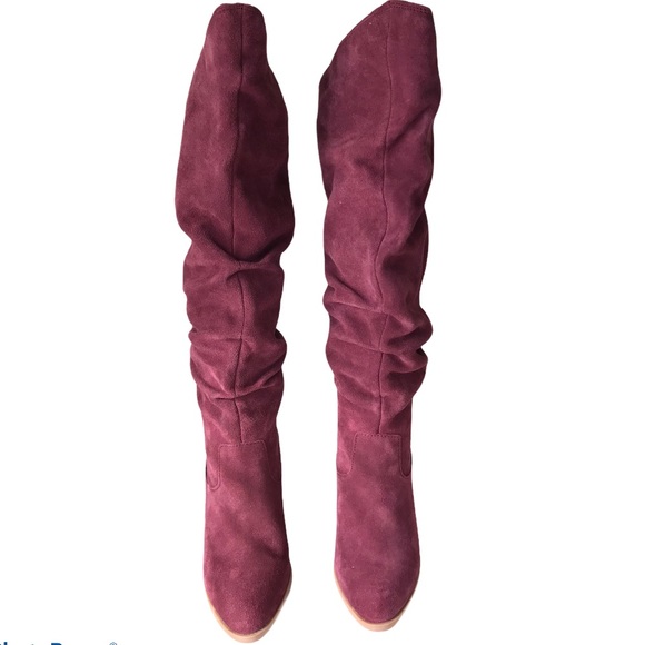 NineWest Suede Wine High Shaft Slouch Heeled Boots - Picture 6 of 15